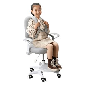 KONDELA Anais detská stolička s podnožkou a trakmi sivá / biela