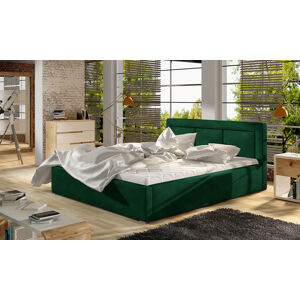 NABBI Branco 140 čalúnená manželská posteľ s roštom tmavozelená