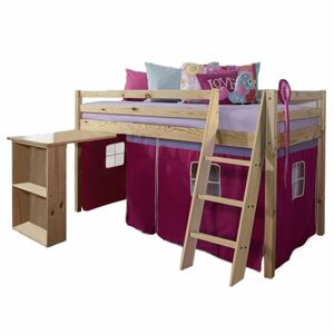 TEMPO KONDELA Alzena 90 drevená poschodová posteľ s roštom borovica / ružová