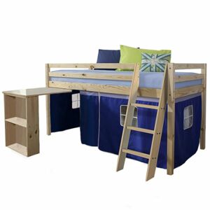 TEMPO KONDELA Alzena 90 drevená poschodová posteľ s roštom borovica / modrá