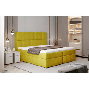 NABBI Ferine 185 čalúnená manželská posteľ s úložným priestorom žltá