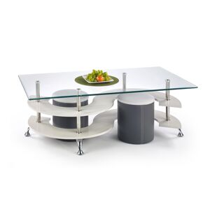 HALMAR Nina 5 sklenený konferenčný stolík s taburetkami sivý lesk / tmavosivá / priehľadná