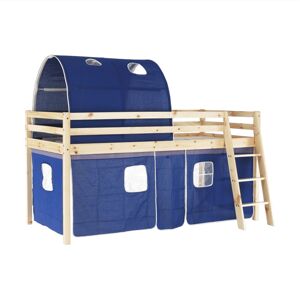 TEMPO KONDELA Indigo 90 drevená poschodová posteľ s roštom borovica / modrá