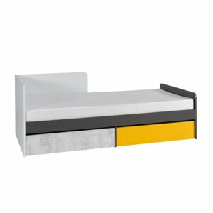 TEMPO KONDELA Matel B7 90 jednolôžková posteľ s roštom biela / sivý grafit / enigma / žltá