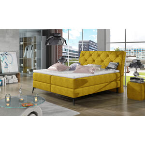 NABBI Lazio 140 čalúnená manželská posteľ s úložným priestorom žltá
