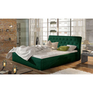 NABBI Monzo UP 140 čalúnená manželská posteľ s roštom tmavozelená