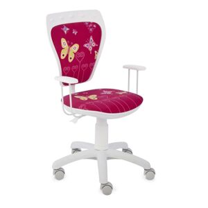 NOWY STYL Ministyle detská stolička na kolieskach s podrúčkami biela / vzor butterfly