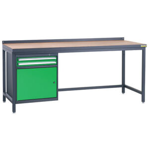 NABBI PSS03D/L2 pracovný stôl so zverákom grafit / zelená