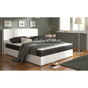 RENAR Bergamo 160 čalúnená manželská posteľ s matracmi biela / čierna