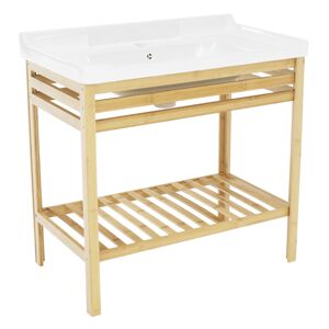 KONDELA Selene Typ 6 stôl do kúpeľne s policou a úmyvadlom prírodná / biela