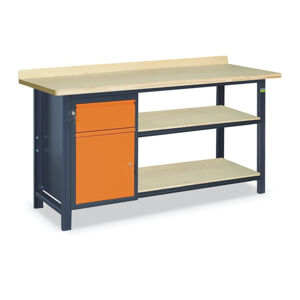 NABBI SS02L/B/2PL90 pracovný stôl s dvoma policami grafit / oranžová