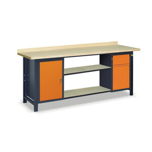 NABBI SS03L/A/2PL90/B pracovný stôl s dvoma policami grafit / oranžová