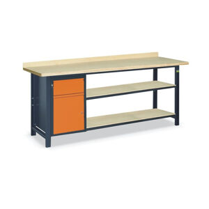 NABBI SS03L/B/2PL135 pracovný stôl s dvoma policami grafit / oranžový