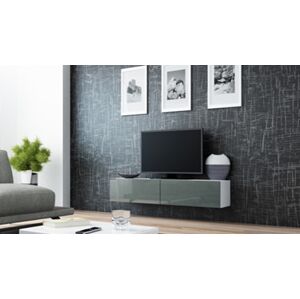 TV stolík na stenu Vigo 140 - biela / sivý lesk